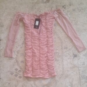 Fashion Nova Pink Ruched Off-Shoulder Mini Dress